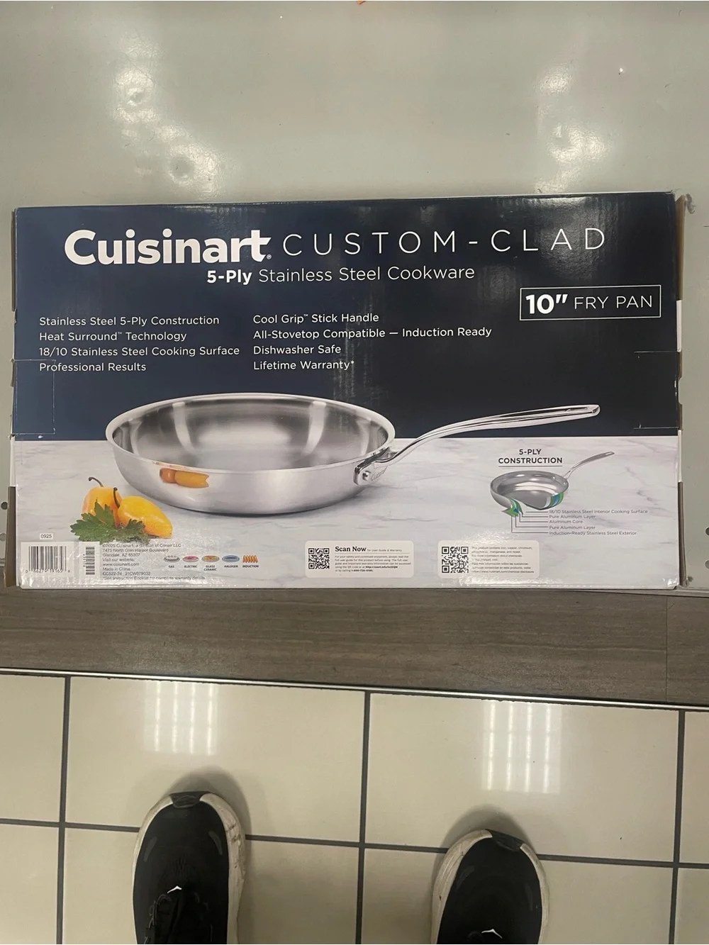 BNIB Cuisinart Custom-Clad 5 ply 10/18 Stainless Steel shallow Fry Pan size 10”